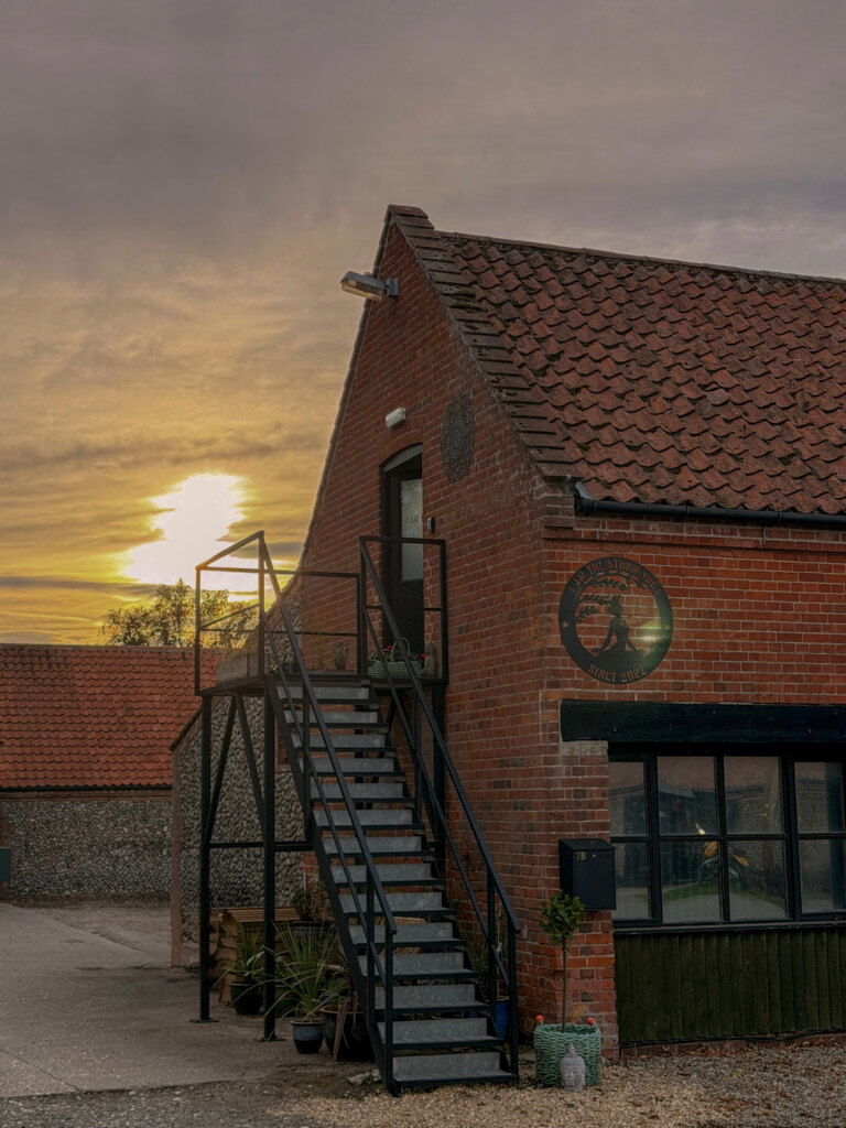 The Bayfield Brecks studio barn at sunset
